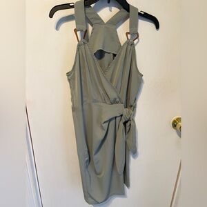 SHEIN Olive Green Halter Backless Sundress, side zipper. Size Medium